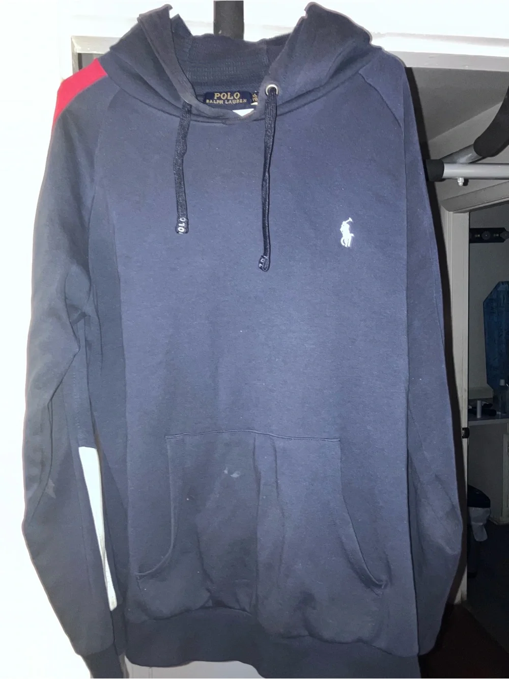 Polo by Ralph Lauren Navy Hoodie with Red Shoulder Detail